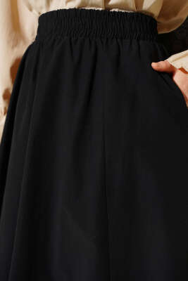 Cepli Beli Lastikli Düz Etek Siyah - Etek