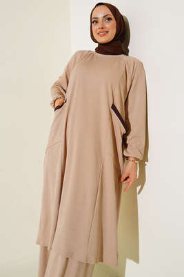 Cepli Burgu İkili Takım Bej - İKİLİ TAKIM