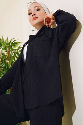 Cepli Çizgi Desen Takım Siyah - İKİLİ TAKIM