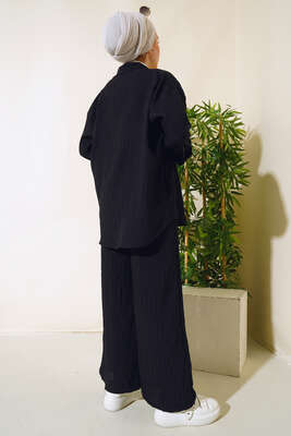 Cepli Çizgi Desen Takım Siyah - İKİLİ TAKIM