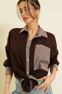 Cepli Çizgi Garnili Gömlek Kahve - LEVURE