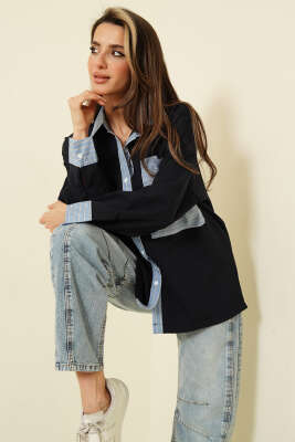 Cepli Çizgi Garnili Gömlek Lacivert - LEVURE