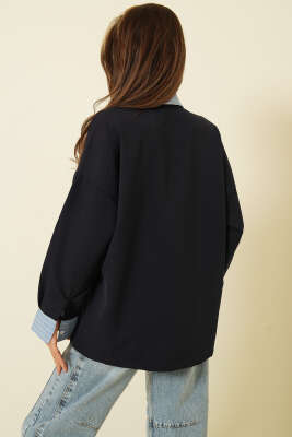 Cepli Çizgi Garnili Gömlek Lacivert - Kadın Giyim Modelleri