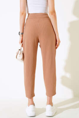 Cepli Çizgili Pantolon Camel - Kadın Giyim Modelleri