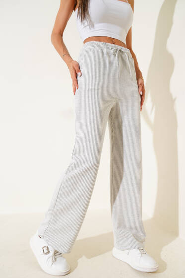 Cepli Çizgili Su Yolu Pantolon Gri - Kadın Giyim Modelleri