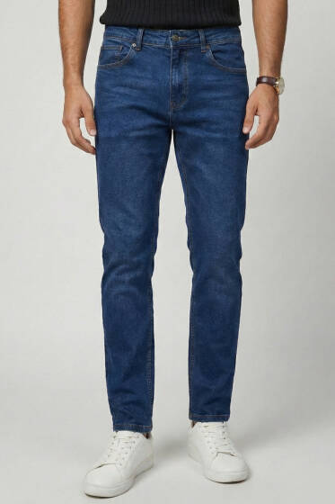 Cepli Dar Paça Erkek Kot Pantolon Koyu Mavi - Erkek Jean