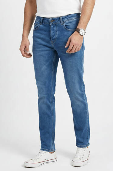 Cepli Dar Paça Erkek Kot Pantolon Mavi - Erkek Jean