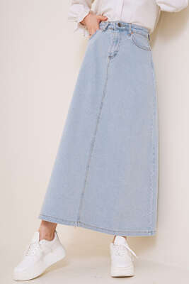 Cepli Denim Etek Buz Mavisi - Uzun Etek