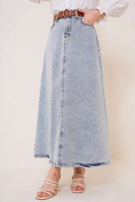 Cepli Denim Etek Kot Mavisi - Uzun Etek