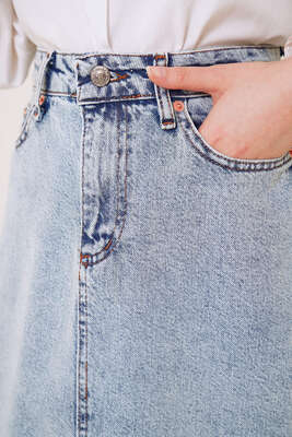 Cepli Denim Etek Kot Mavisi - Uzun Etek