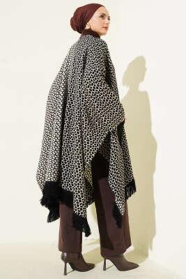 Cepli Desenli Püsküllü Triko Panço Taş - Panço