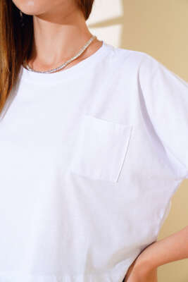 Cepli Duble Kol Kısa T-shirt Beyaz - Kadın Giyim Modelleri