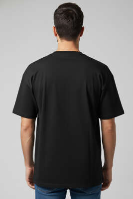  Cepli Enjeksiyon Baskı Erkek Tshirt Siyah - Yılın Fırsatı
