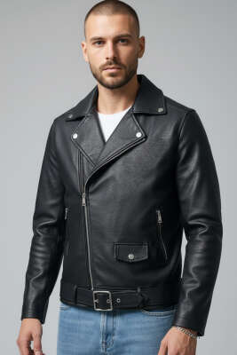 Cepli Fermuarlı Deri Ceket Siyah - ZAGO