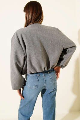 Cepli Fermuarlı Kısa Kaşe Ceket Gri - Kadın Giyim Modelleri