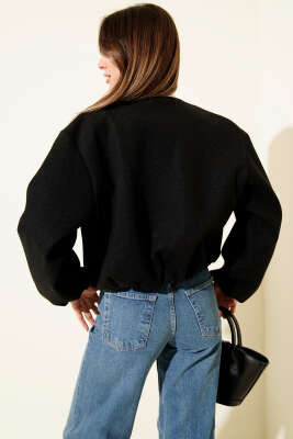 Cepli Fermuarlı Kısa Kaşe Ceket Siyah - Kadın Giyim Modelleri