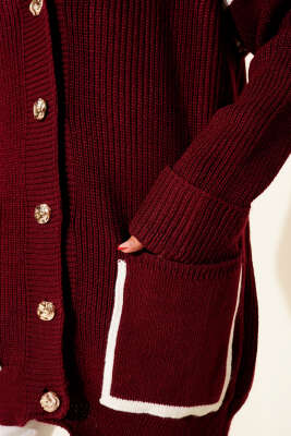 Cepli Gold Düğmeli Triko Hırka Bordo - Hırka