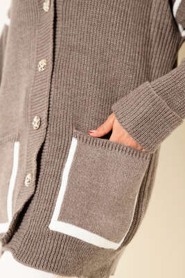 Cepli Gold Düğmeli Triko Hırka Vizon - Hırka