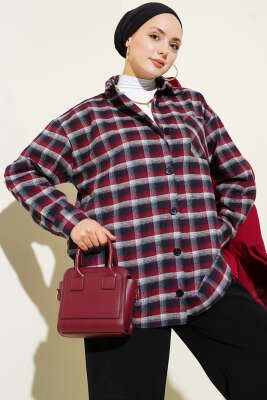 Cepli Kare Çizgili Gömlek Bordo - TİLLE