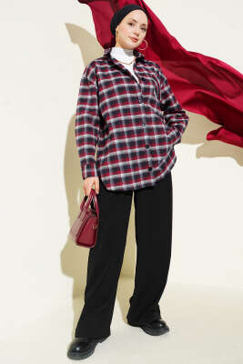 Cepli Kare Çizgili Gömlek Bordo - Gömlek