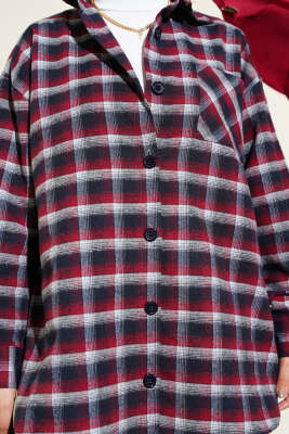 Cepli Kare Çizgili Gömlek Bordo - Gömlek