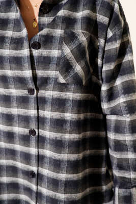 Cepli Kare Çizgili Gömlek Füme - Gömlek