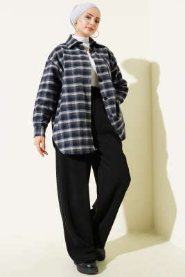 Cepli Kare Çizgili Gömlek Füme - Gömlek