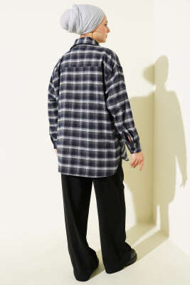 Cepli Kare Çizgili Gömlek Füme - Gömlek