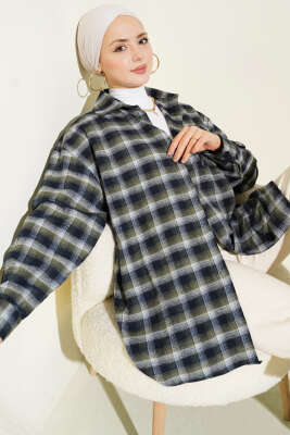 Cepli Kare Çizgili Gömlek Haki - TİLLE