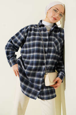 Cepli Kare Çizgili Gömlek Lacivert - TİLLE