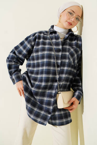 Cepli Kare Çizgili Gömlek Lacivert - Gömlek