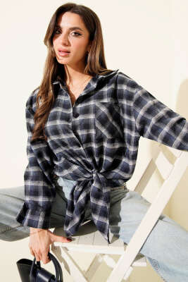 Cepli Kare Çizgili Gömlek Lacivert - TİLLE