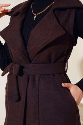 Cepli Kaşe Yelek Kahve - Yılın Fırsatı