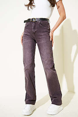 Cepli Kemer Detaylı Kot Pantolon Kahve - Kadın Giyim Modelleri