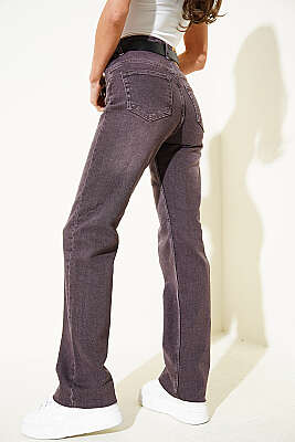 Cepli Kemer Detaylı Kot Pantolon Kahve - Kadın Giyim Modelleri