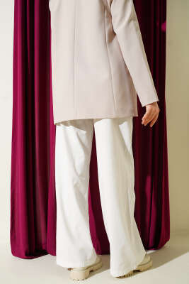 Cepli Keten Geniş Paça Pantolon Ekru - Pantolon