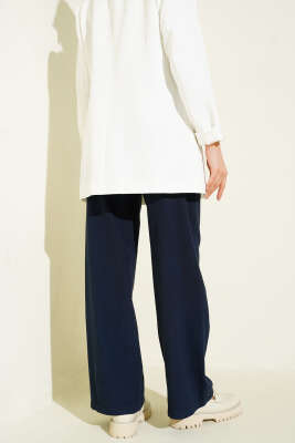 Cepli Keten Geniş Paça Pantolon Lacivert - Pantolon