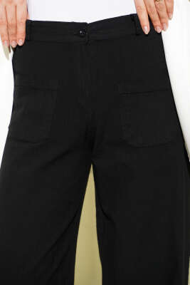 Cepli Keten Geniş Paça Pantolon Siyah - 300-500 TL Ürünler