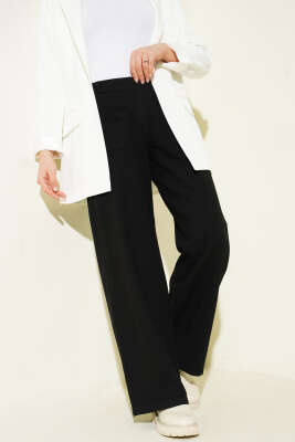 Cepli Keten Geniş Paça Pantolon Siyah - SAS