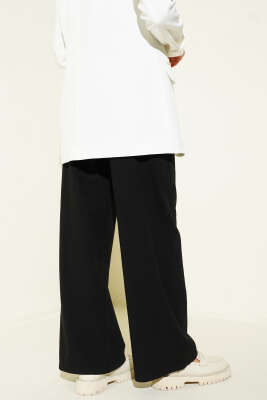 Cepli Keten Geniş Paça Pantolon Siyah - Pantolon