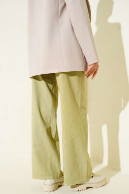 Cepli Keten Geniş Paça Pantolon Yağ Yeşili - Pantolon