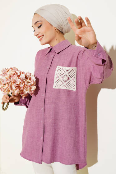 Cepli Keten Gömlek Gül Kurusu - Gömlek