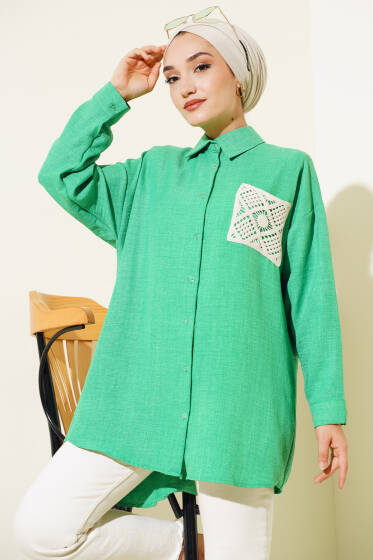 Cepli Keten Gömlek Yeşil - Gömlek