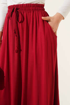 Cepli Kloş Beli Lastikli Etek Bordo - Yılın Fırsatı