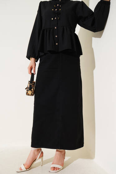 Cepli Kot Etek Siyah - Uzun Etek