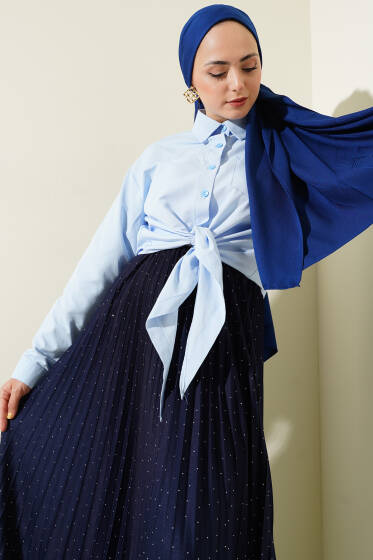 Cepli Önü Bağlamalı Kısa Gömlek Bebe Mavi - Gömlek