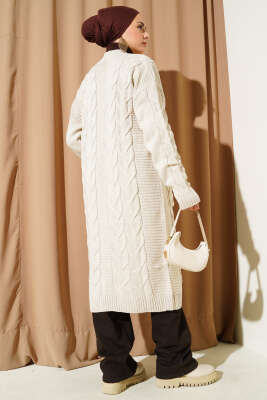 Cepli Örgü Desenli Uzun Hırka Taş - Hırka