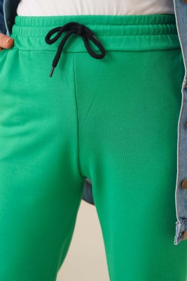 Cepli Paçası Lastikli Yeşil Pantolon - Thumbnail