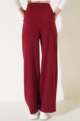 Cepli Pileli Salaş Pantolon Bordo - Kadın Giyim Modelleri