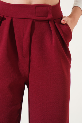 Cepli Pileli Salaş Pantolon Bordo - Kadın Giyim Modelleri